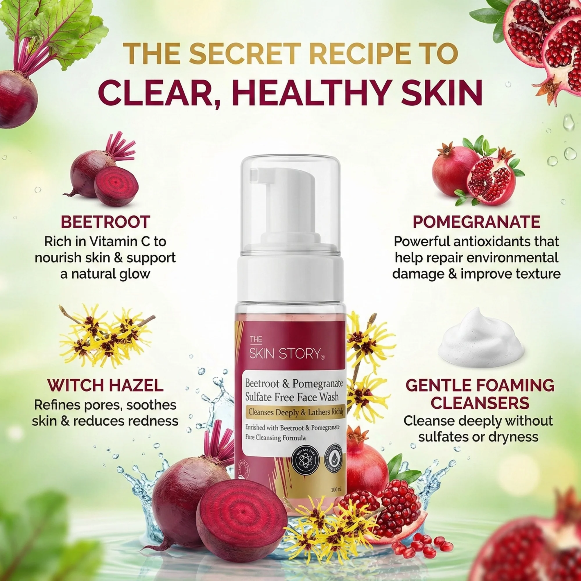 Beetroot & Pomegranate Foaming Face Wash – Sensitive Skin Formula - Image 4