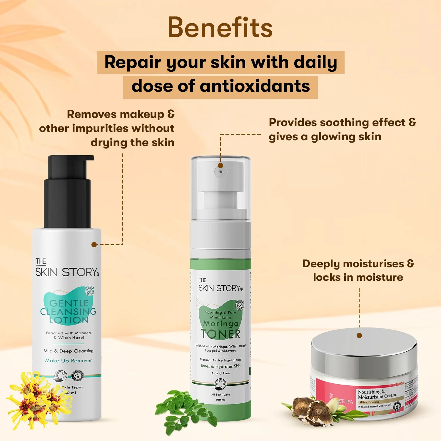 The Skin Story Classic Care Collection (CTM) (The Skin Story Gentle Cleansing Lotion, 100ml The Skin Story Moringa Toner, 100ml The Skin Story Nourishing & Moisturising Cream, 50g) - Image 4
