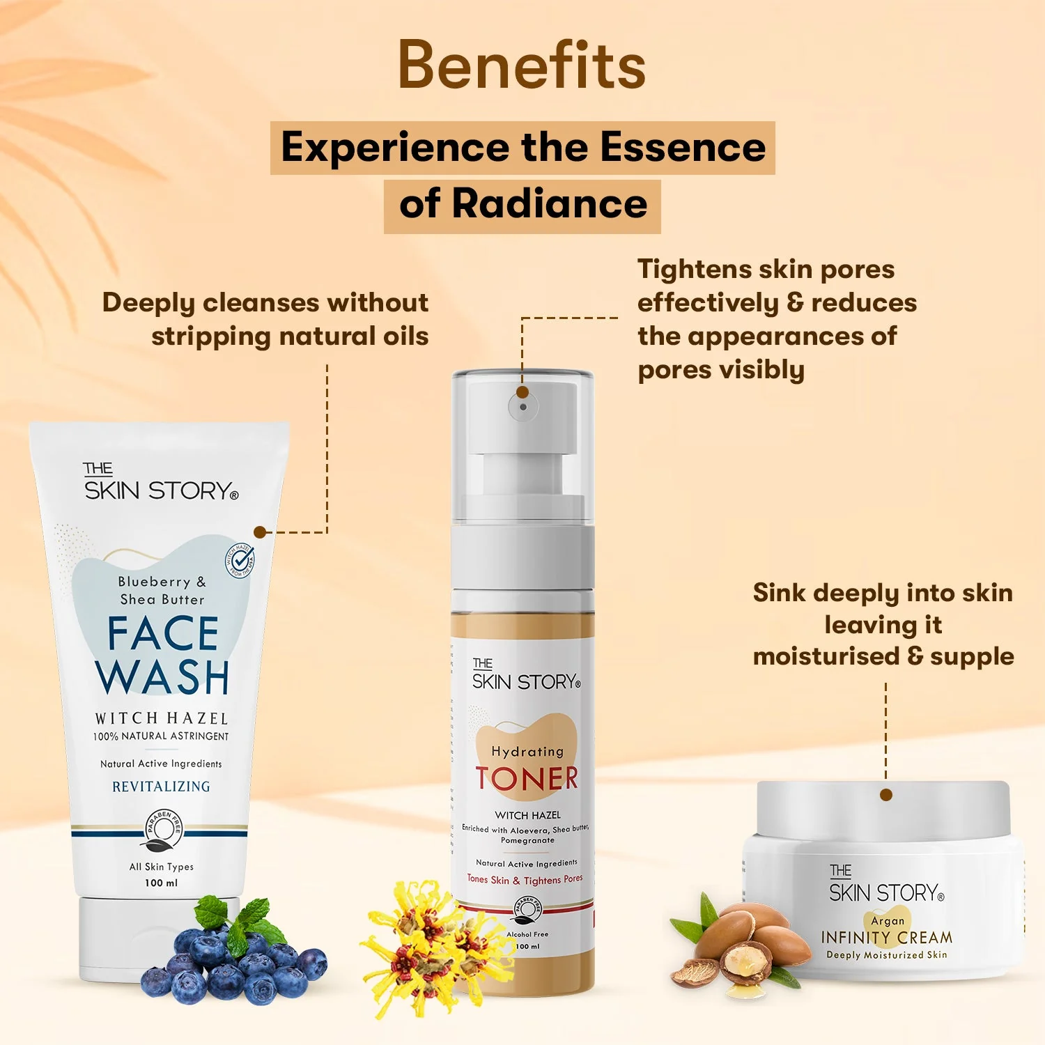 The Skin Story Simple Skincare Trio (CTM) (The Skin Story Blueberry Facewash, 100g The Skin Story Witch Hazel Toner, 100ml The Skin Story Argan Infinity Cream, 50g) - Image 4